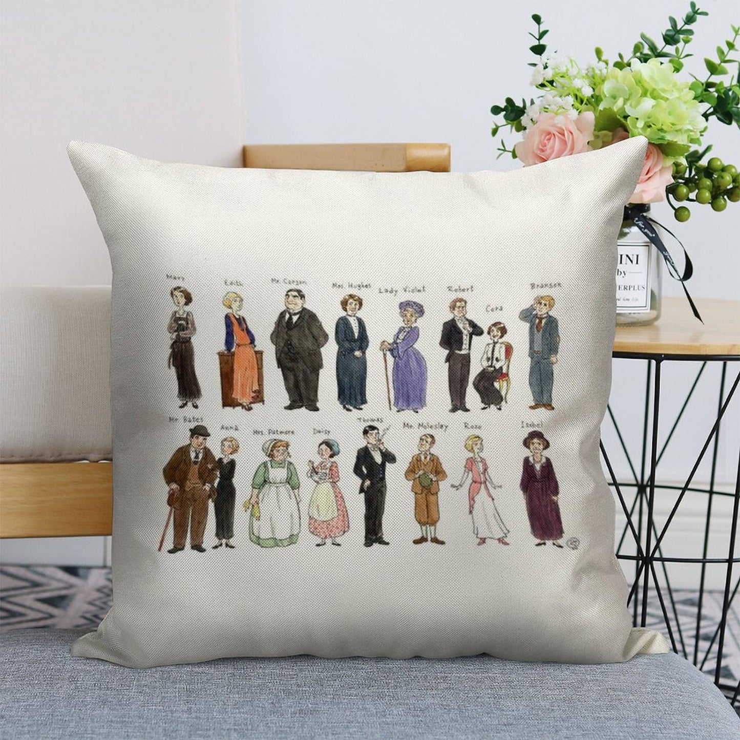 Downton A. Portraits Linen Throw Pillow Cover