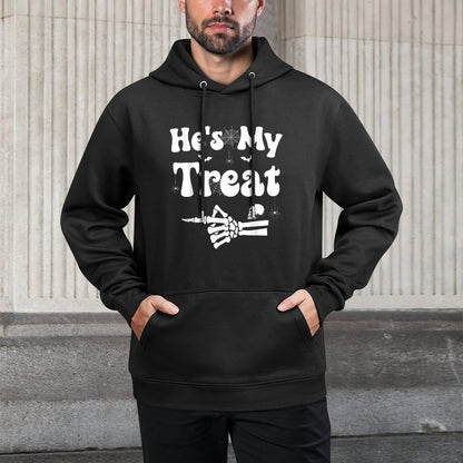 Hes My Treat Skeleton Couples Matching Couple Halloween Kangaroo Pocket Hoodie