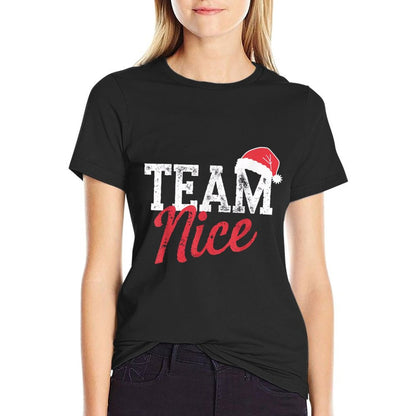 Funny Team Nice Naughty Christmas Sarcastic Couple Matching  Summer-ready Fabric T-Shirt