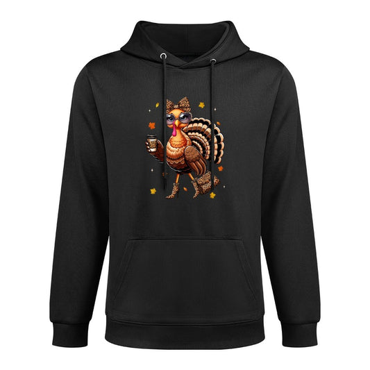 Leopard Turkey Drinking Coffee Thanksgiving Women Turkey Day Cotton-Polyester Blend Hoodie