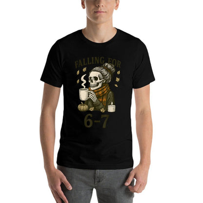 Funny 67 Skeleton Messy Bun Womens Fall Autumn Six Seven  Slim-fit Cut T-Shirt