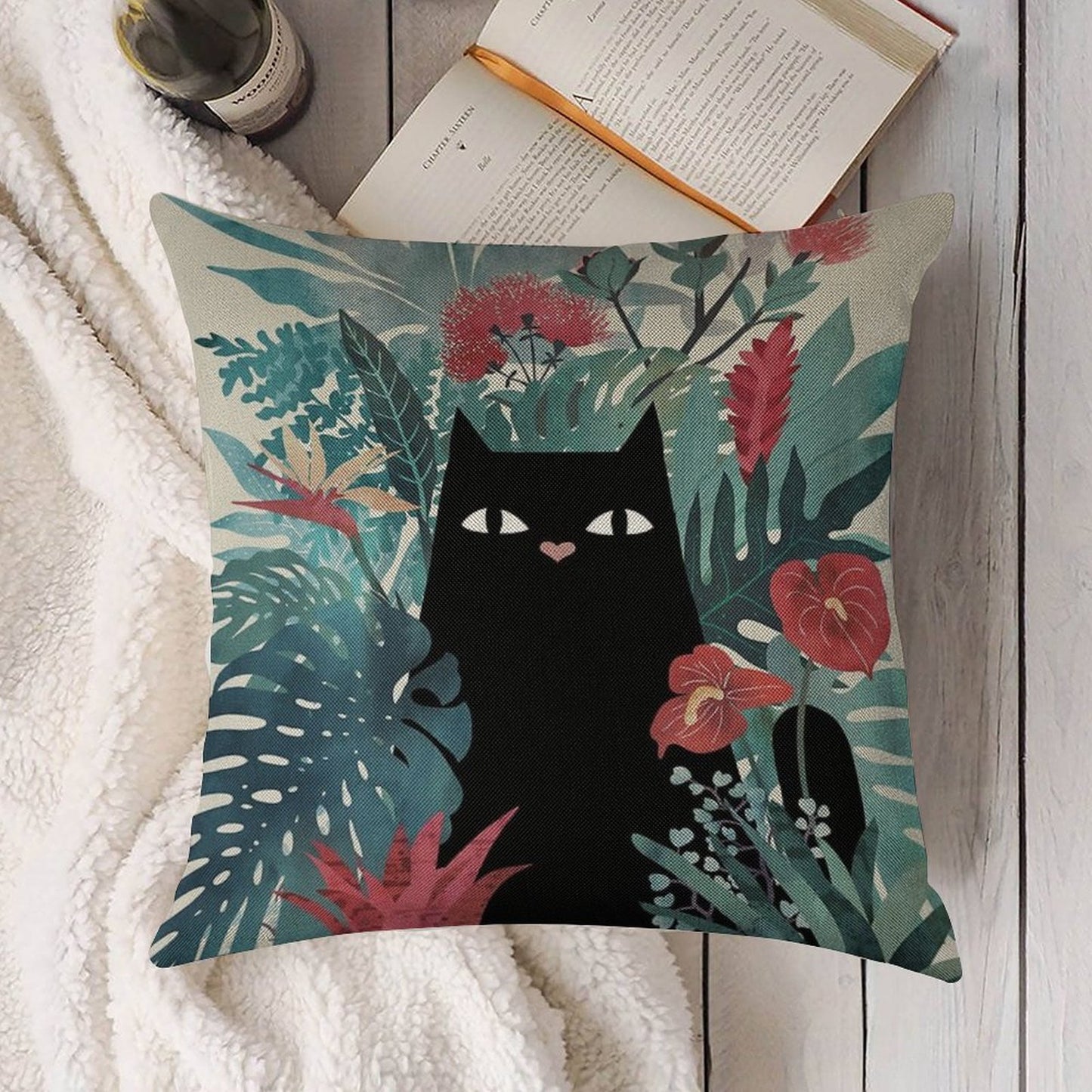 Popoki Linen Throw Pillow Cover