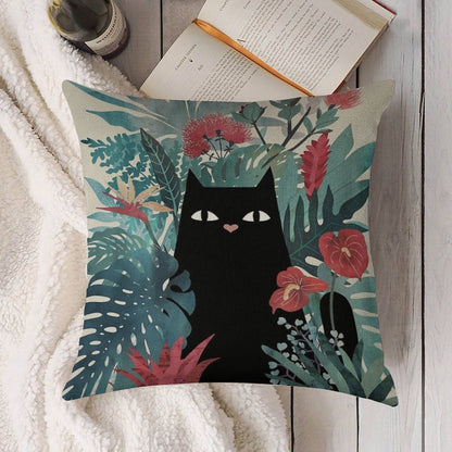 Popoki Linen Throw Pillow Cover