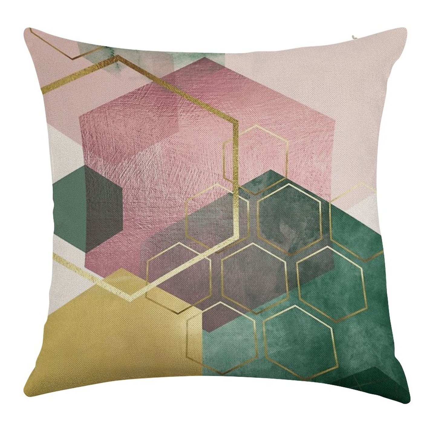 Emerald Green And Pink Geo No 3 Linen Throw Pillow Cover