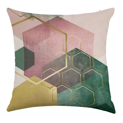 Emerald Green And Pink Geo No 3 Linen Throw Pillow Cover