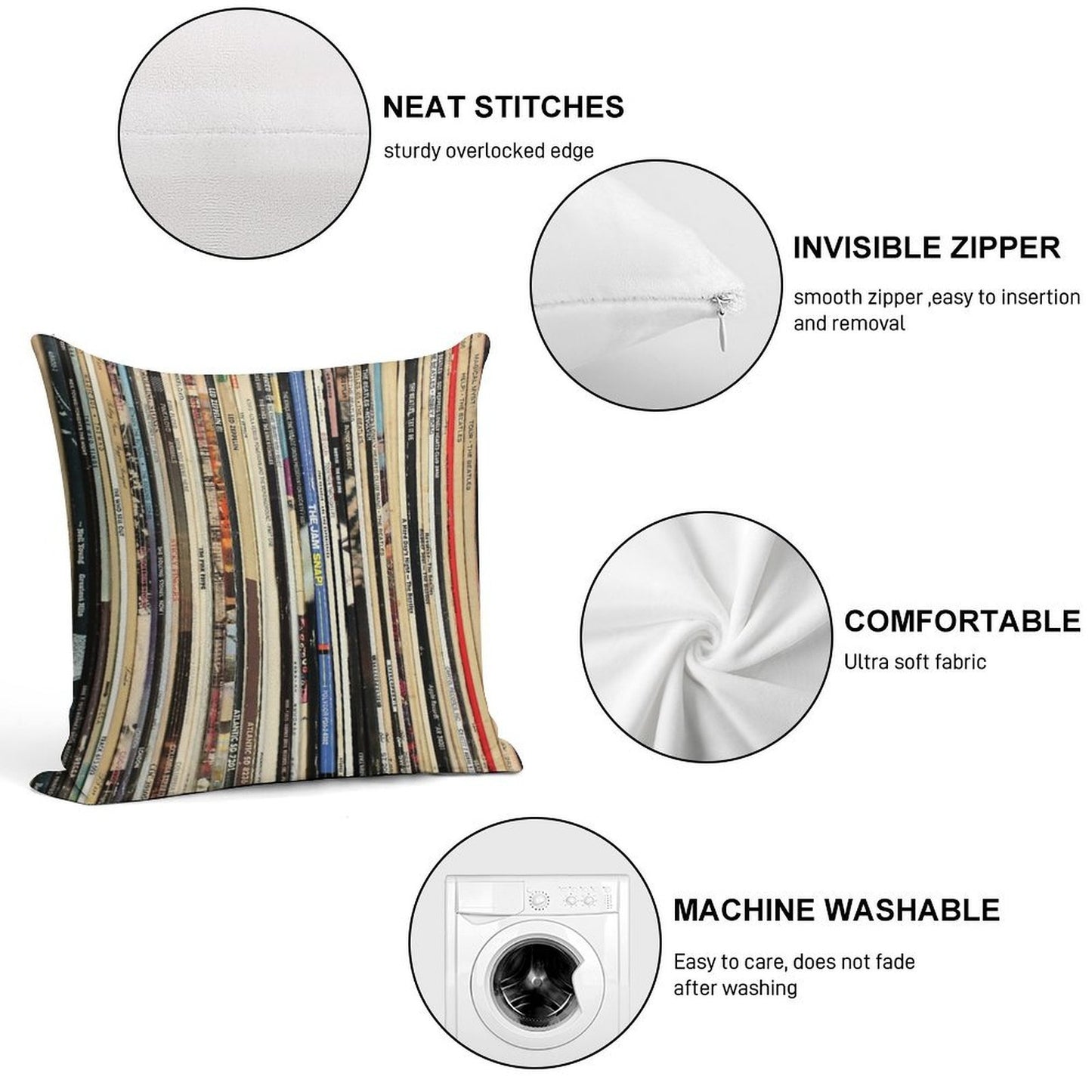 Classic Rock Vinyl Records Soft Easy Maintenance Throw Pillow