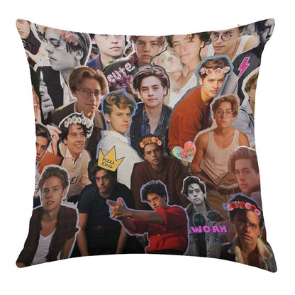 Cole Sprouse Collage Linen Throw Pillow Cover