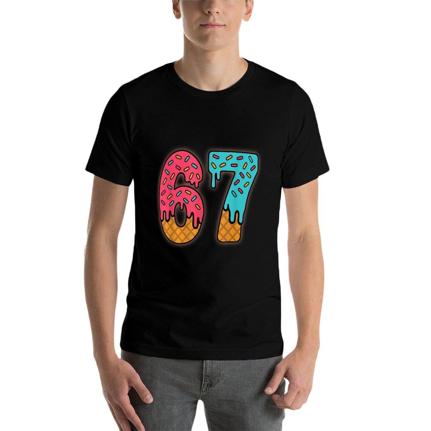 Six Seven Funny Ice Cream Drip Sports Cool Meme 67 Number  Slim-fit Cut T-Shirt