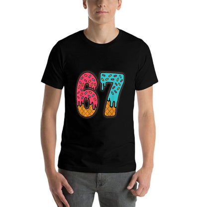 Six Seven Funny Ice Cream Drip Sports Cool Meme 67 Number  Slim-fit Cut T-Shirt