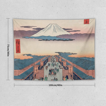 Mount Fuji Above Ancient Street Ukiyo-e Japanese Art Tapestry