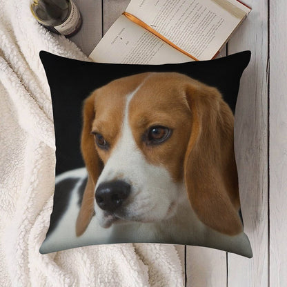 Beagle on The Black Linen Throw Pillow Cover