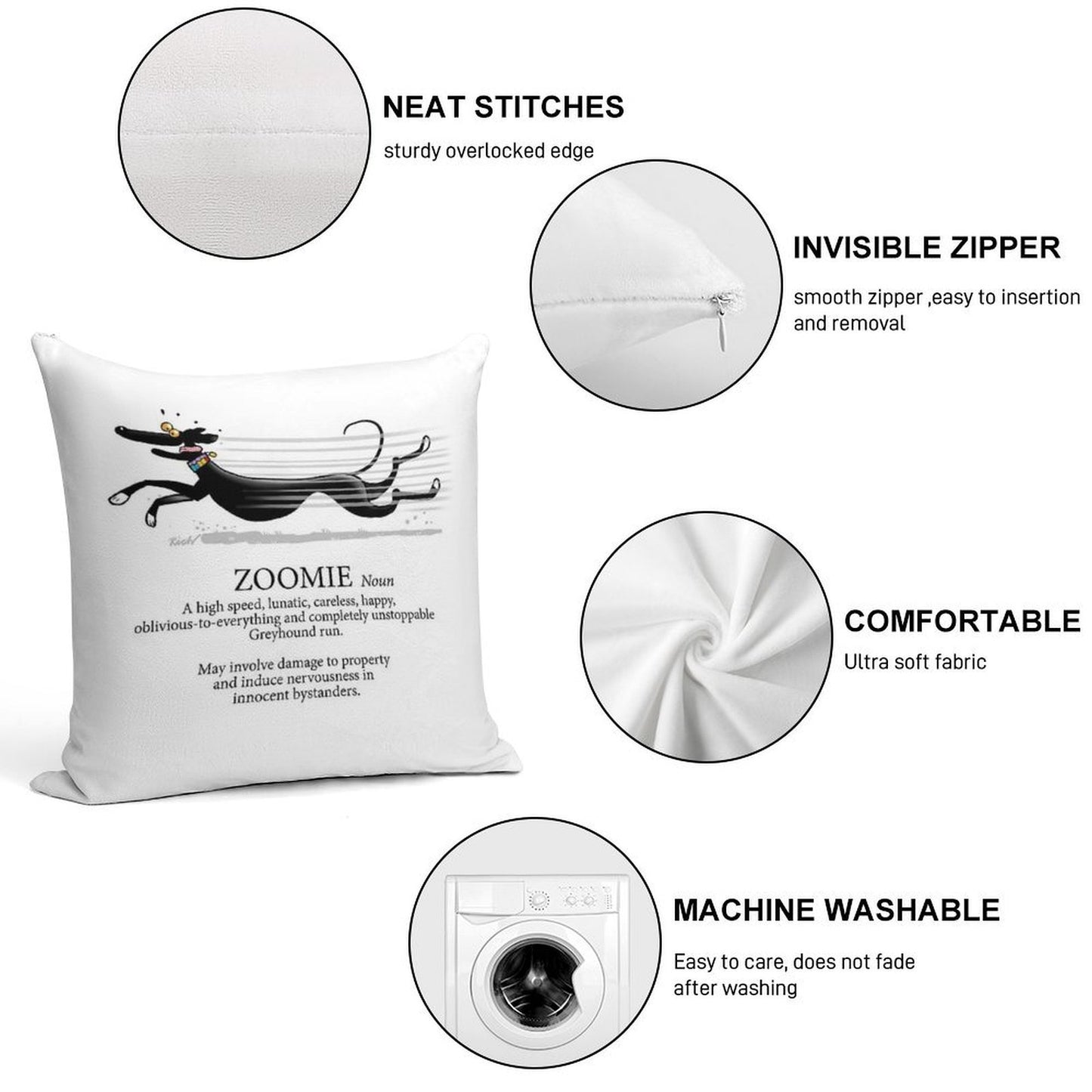 Greyhound Zoomie Soft Easy Maintenance Throw Pillow