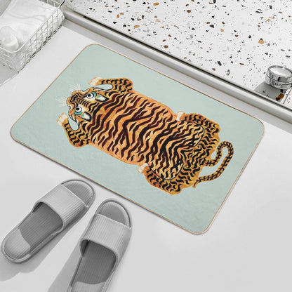 Cute Golden Tibetan Tiger Rug in Sage Bath Mat