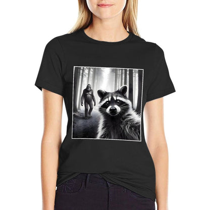 Scared Raccoon Selfie With Sasquatch Bigfoot Funny Raccoon T-Shirt