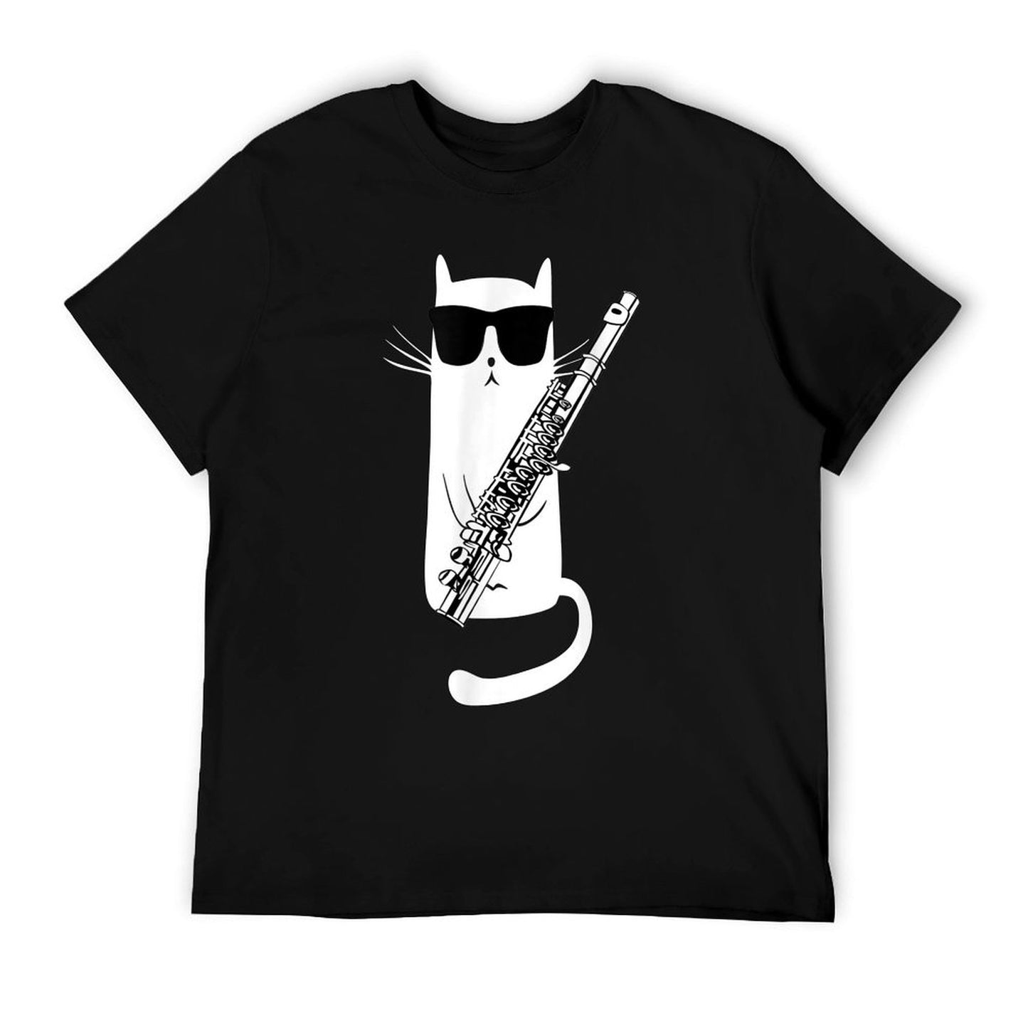 Funny Cat Wearing Sunglasses Playing Flute T-Shirt