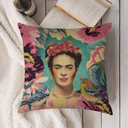 Frida Kahlo V Linen Throw Pillow Cover