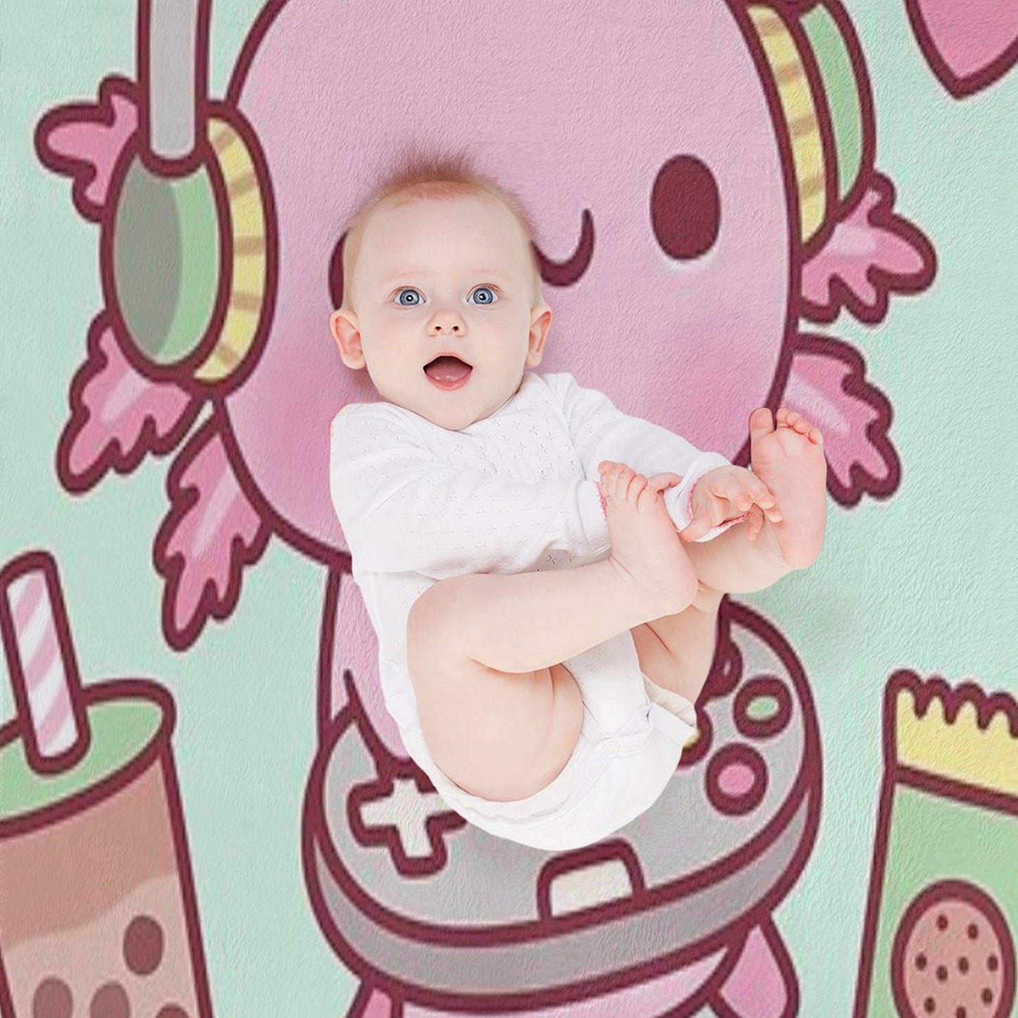 Cute Axolotl Loves Playing Video Games Funny Throw Blanket