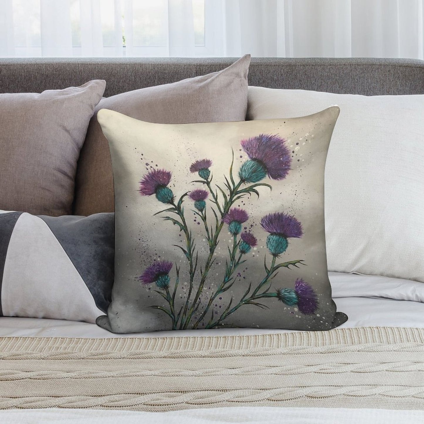 Scottish Traditional Purple Thistle Soft Durable Construction Throw Pillow