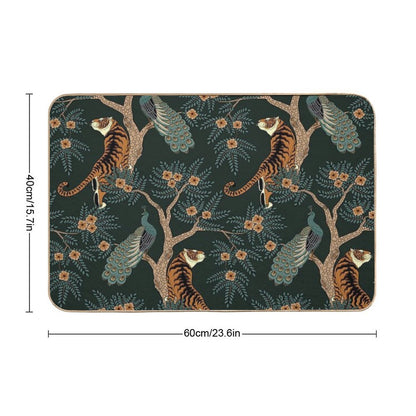 Vintage Tiger And Peacock in The Jungle Bath Mat