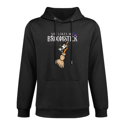 She Likes My Broomstick I Love Her Pumpkins Couple Halloween Unisex Design Hoodie