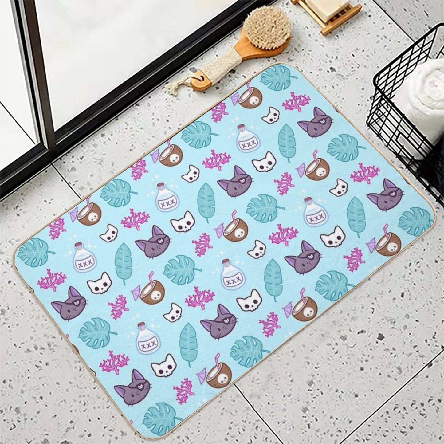 Pirate Cat  Turquoise  Nikury Bath Mat