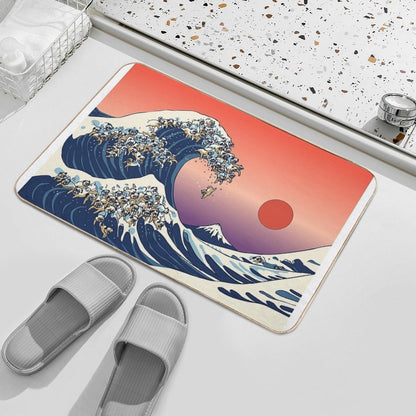 The Great Wave of Pug Bath Mat