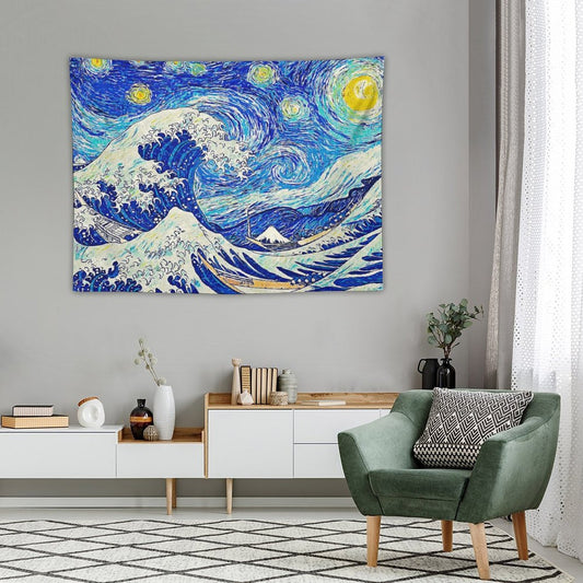 Starry Night Over The Great Wave Off Kanagawa Tapestry