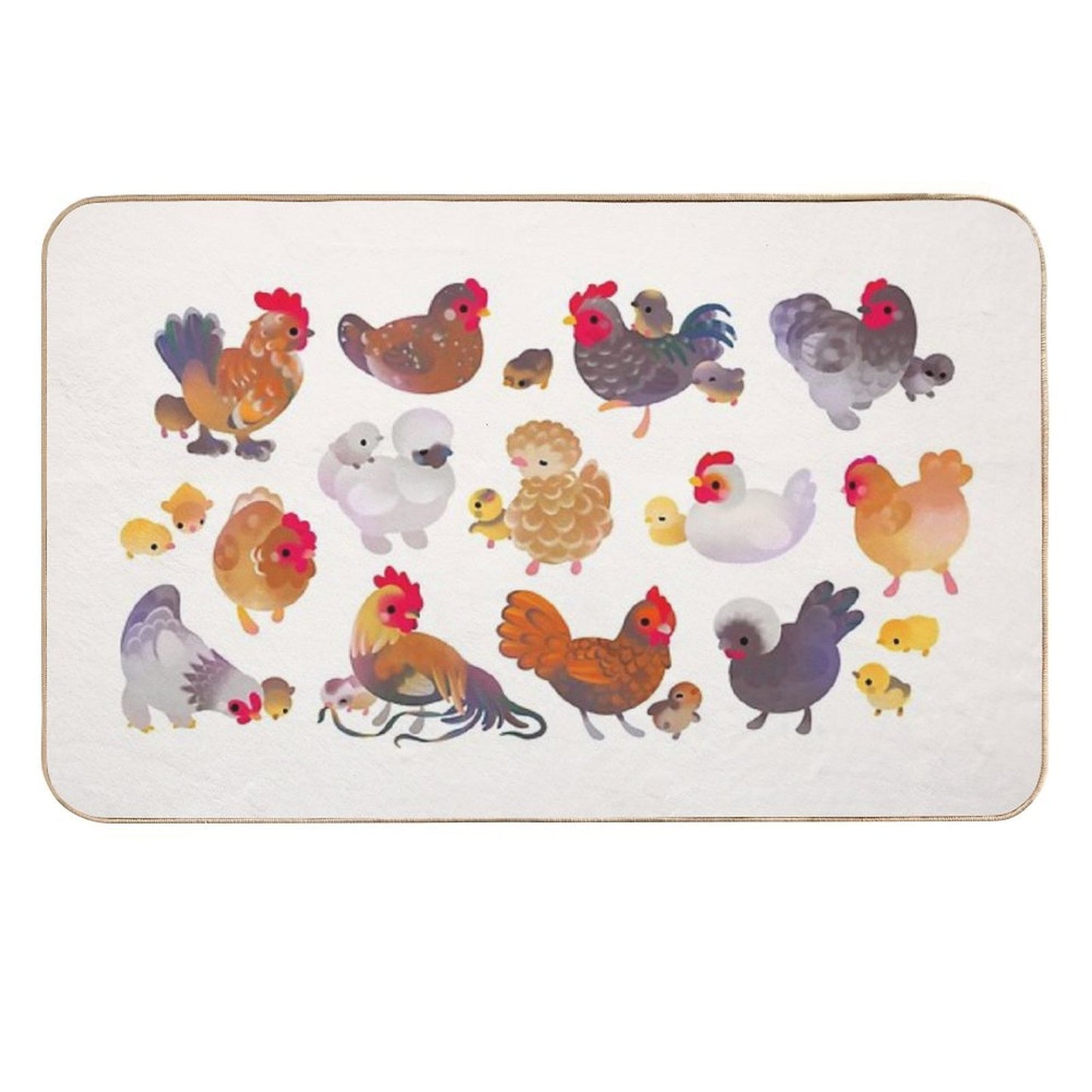 Chicken And Chick - Pastel  Dirt-Trapping Bath Mat