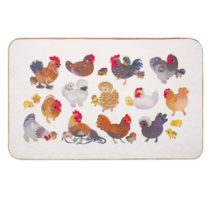 Chicken And Chick - Pastel  Dirt-Trapping Bath Mat