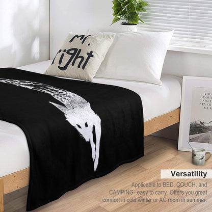 Fox Silhouette with Mountains, Trees & Moon T-Shirt Throw Blanket