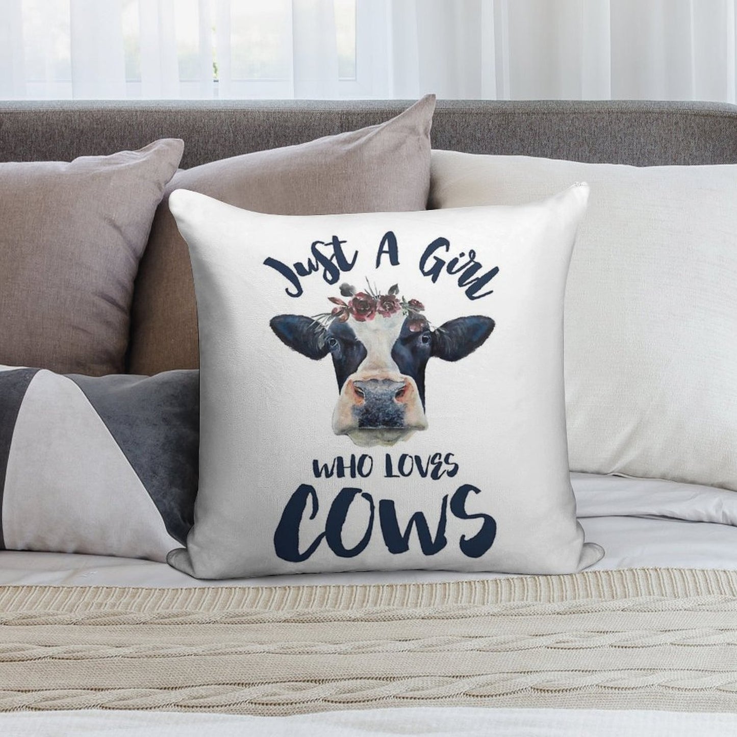Animal Lovers Funny Gifts - Just A Girl Who Loves Cows Soft Warmth Comfort Throw Pillow