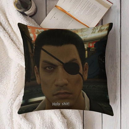 Yakuza Majima Holy Sht Linen Throw Pillow Cover