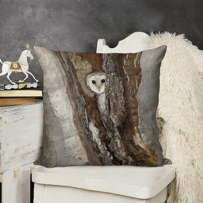 Barn Owl Peekaboo Linen Throw Pillow Cover