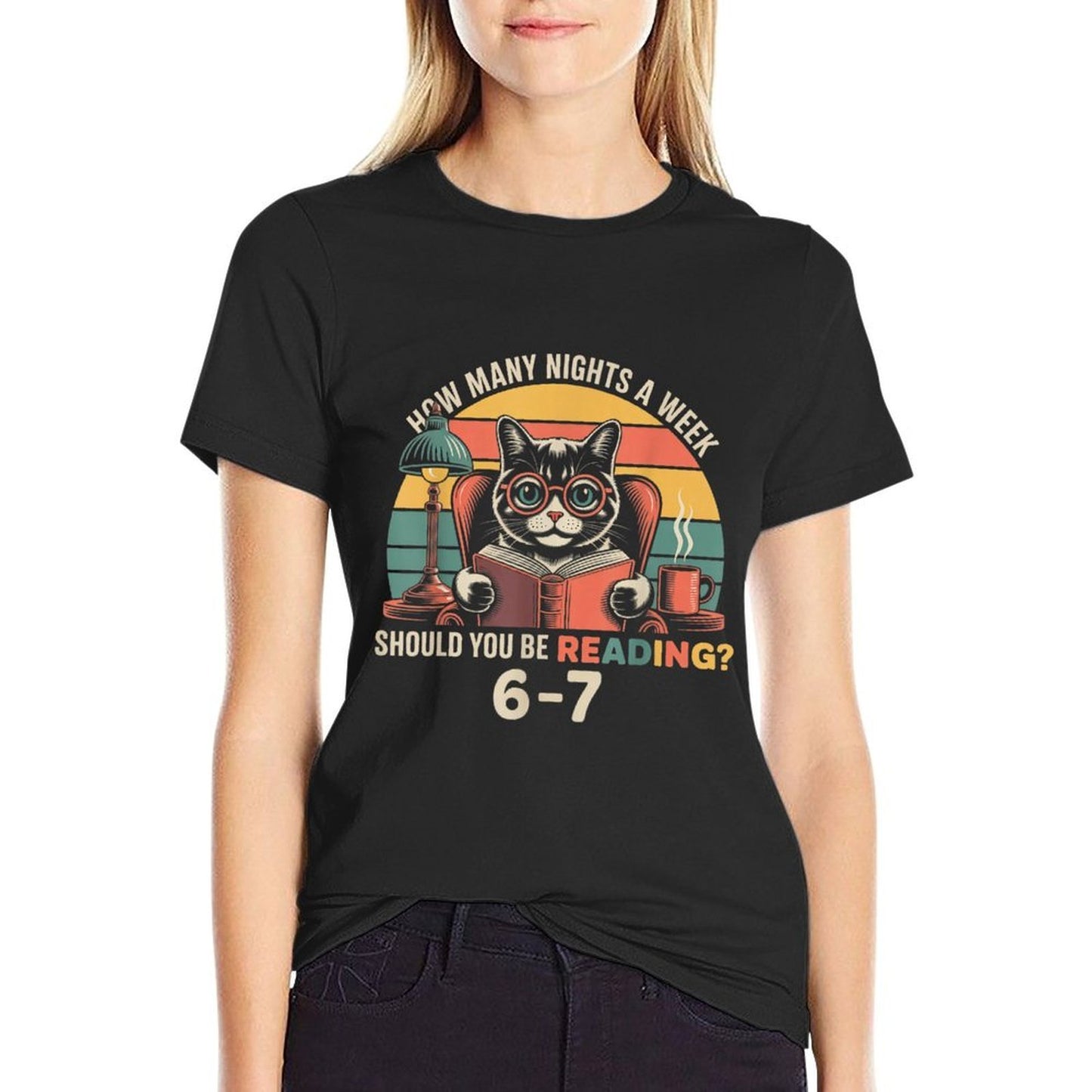 Reading 67 Meme English Teacher in Funny 67 Retro Cat Crew  Tagless Design T-Shirt