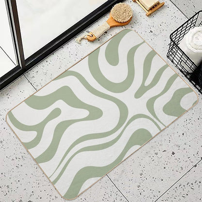 Modern Liquid Swirl Abstract Pattern in Sage Green Tones Bath Mat