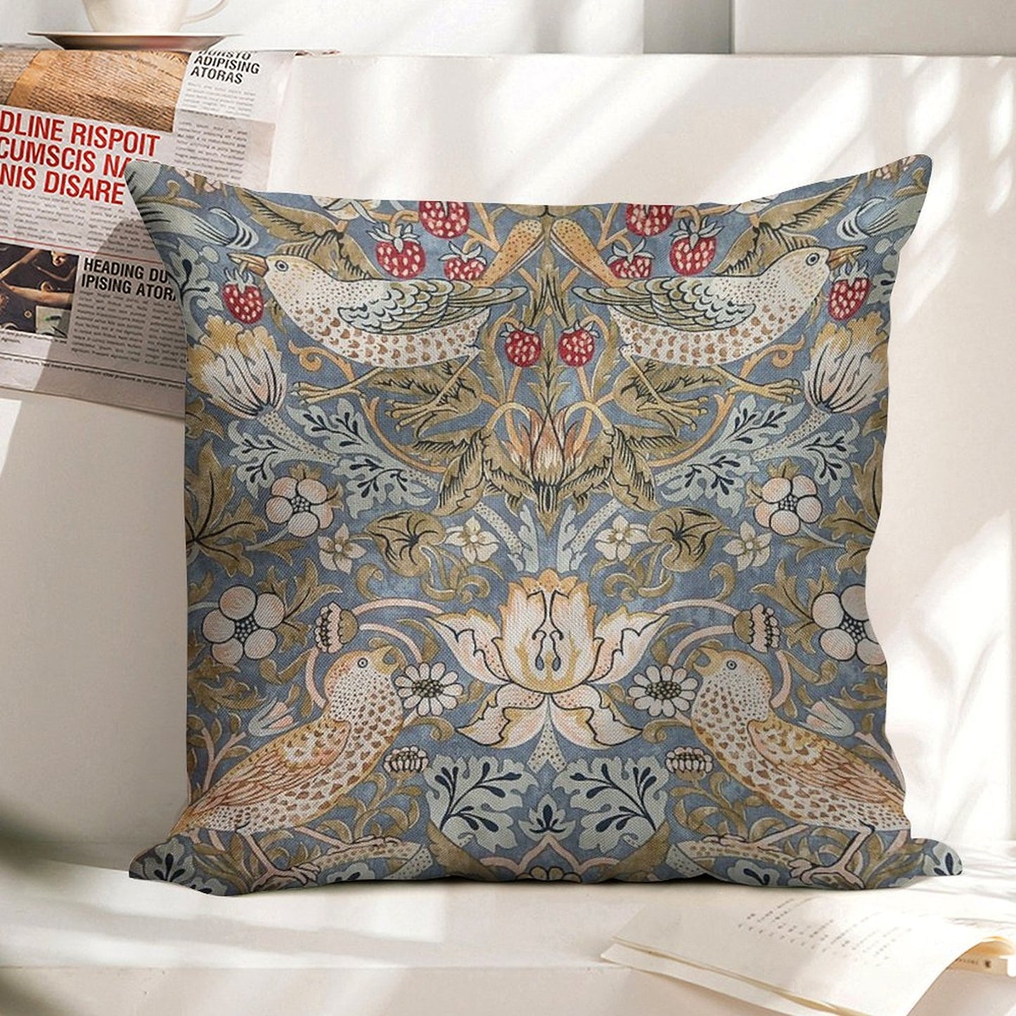 The Strawberry Thief Linen Throw Pillow Cover
