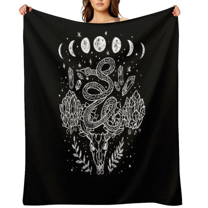 Moon Phases, Snakes, And Crystals Witchy Design Throw Blanket
