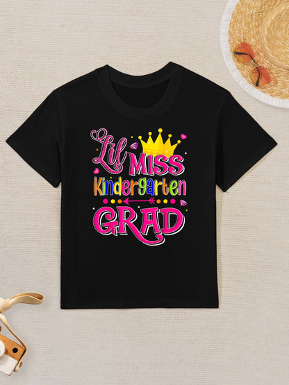 Lil Miss Kindergarten Grad Graduation Funny School Kid Girl Kids T-Shirt
