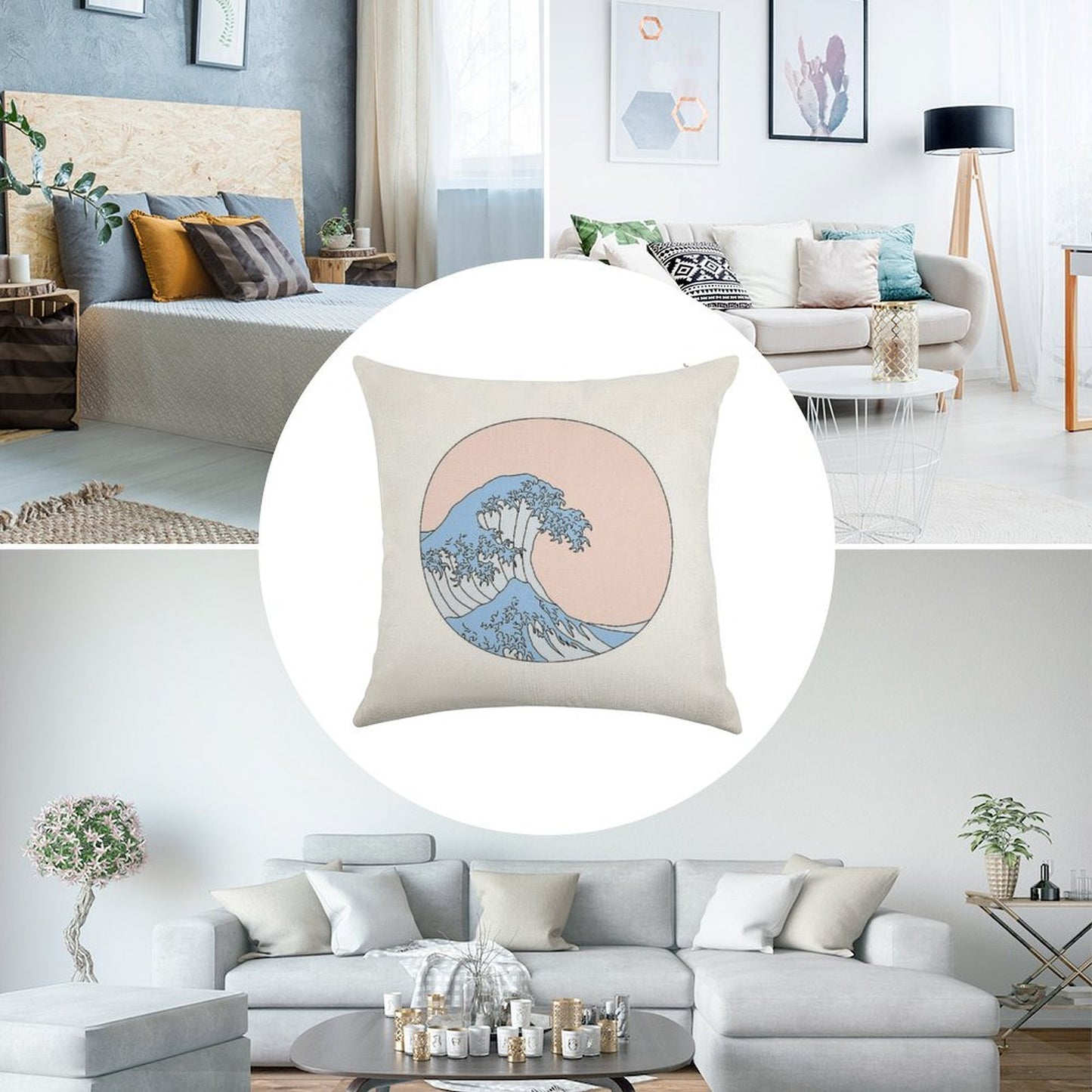 Aesthetic Wave Linen Throw Pillow Cover