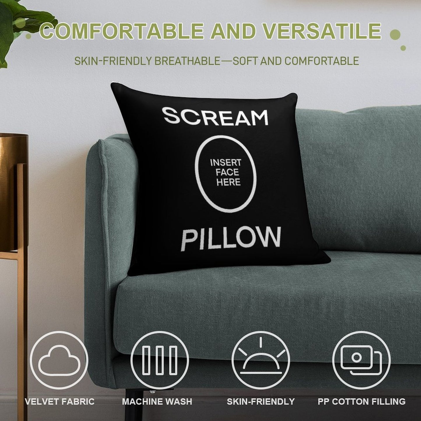 SCREAM PILLOW Soft Shrink-Resistant Throw Pillow