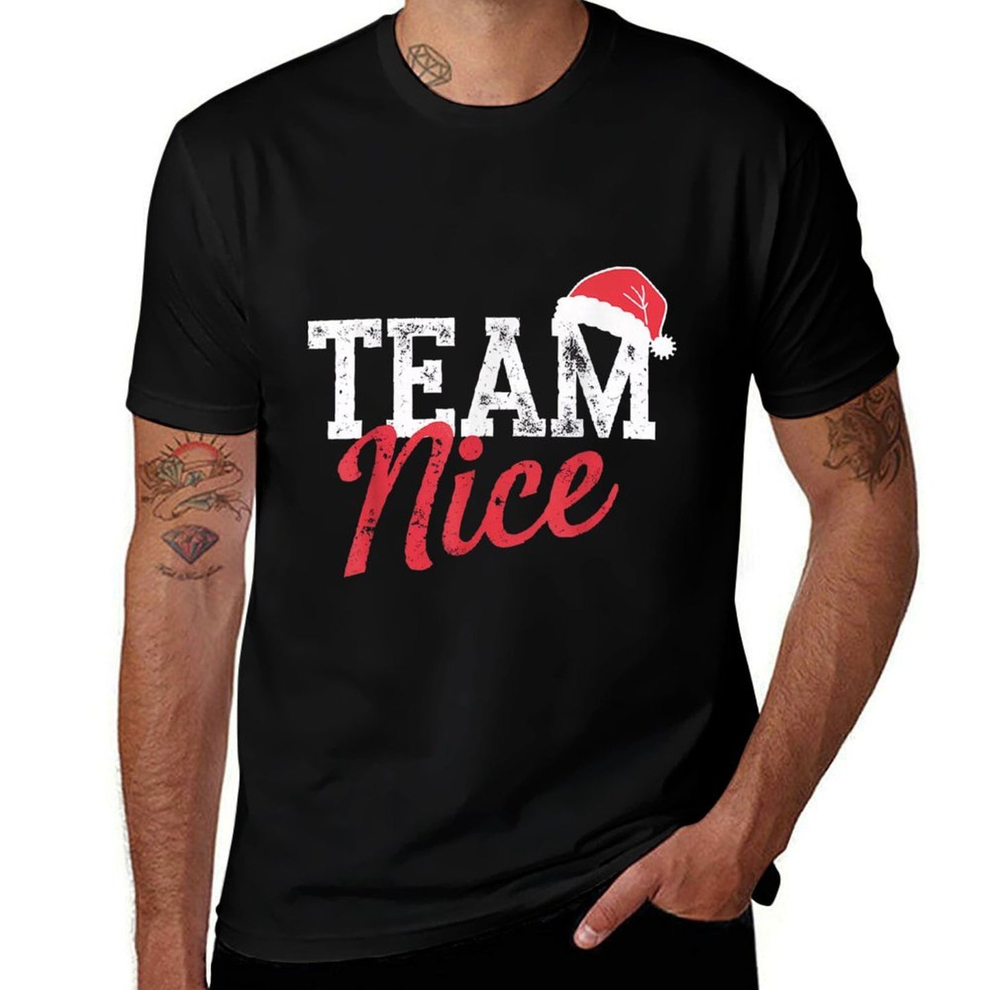 Funny Team Nice Naughty Christmas Sarcastic Couple Matching  Summer-ready Fabric T-Shirt