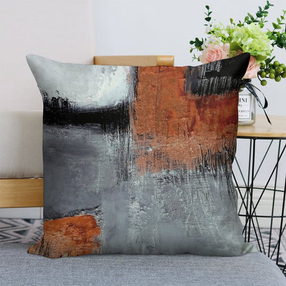 Black Orange Abstract Linen Throw Pillow Cover