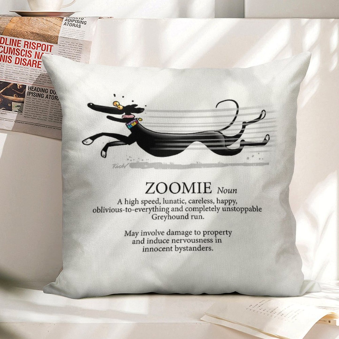 Greyhound Zoomie Linen Throw Pillow Cover