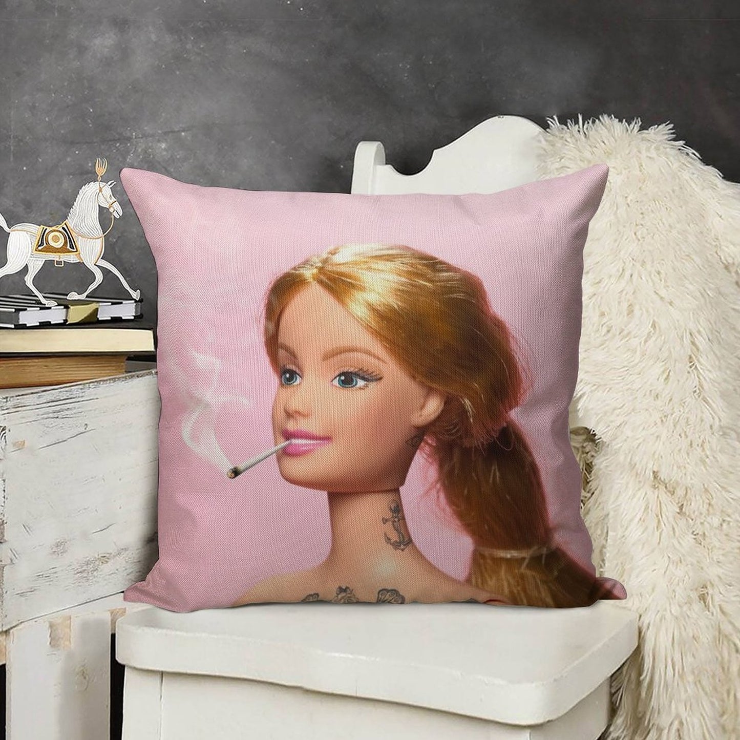 Doll Grown Up Linen Throw Pillow Cover