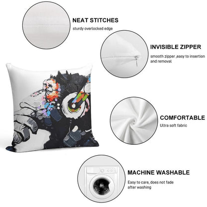 Banksy DJ Monkey Thinker with Headphones White Soft Home Decor Throw Pillow