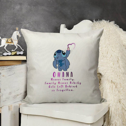 Lilo And Stitch Ohana Linen Throw Pillow Cover