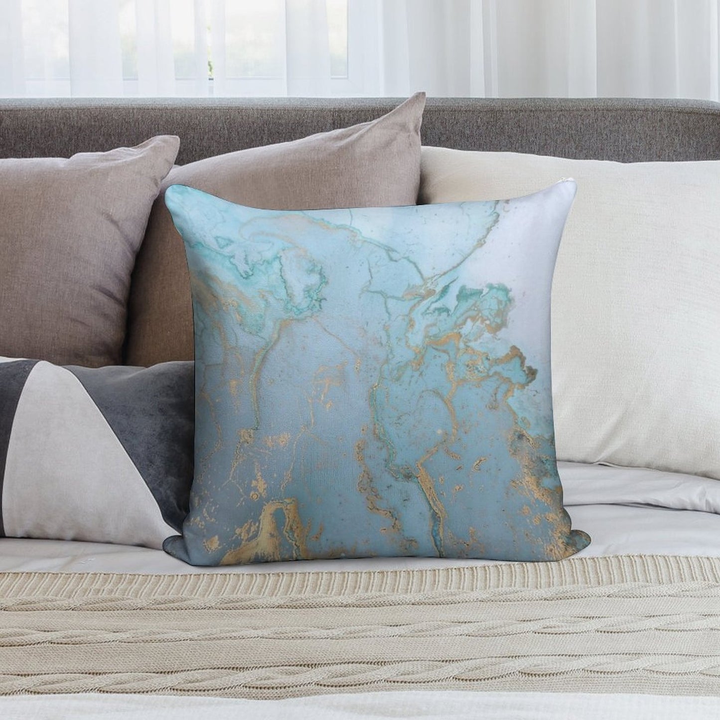 Blue And Gold Soft Skin-Friendly Throw Pillow