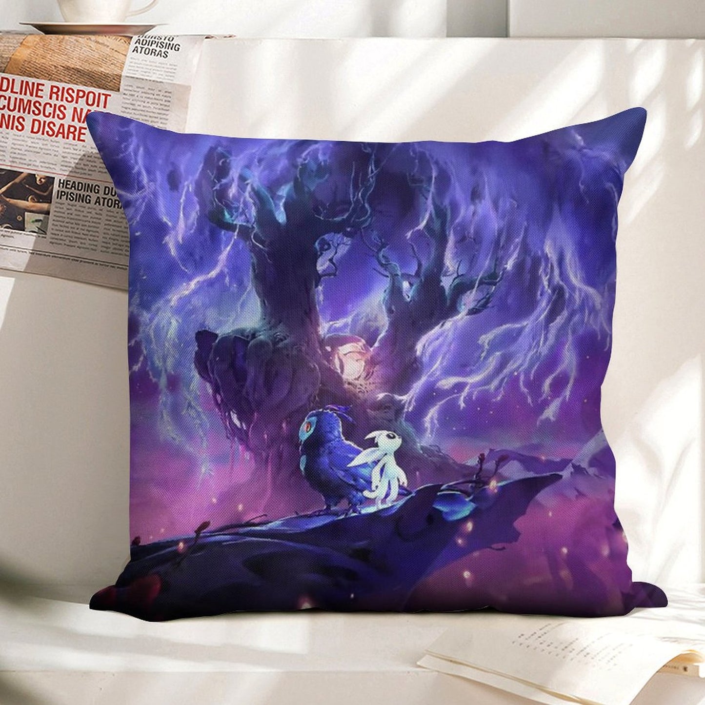 Ori Will of The Wisp Linen Throw Pillow Cover