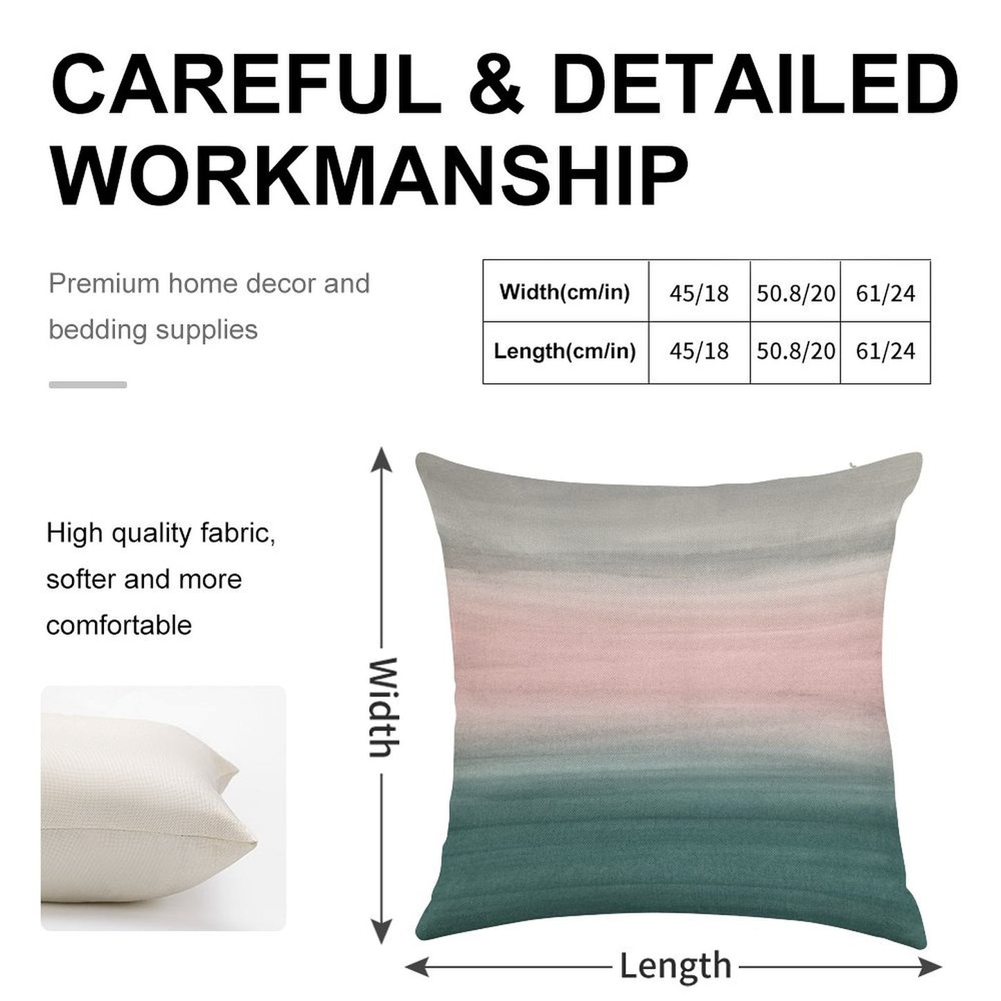 Touching Teal Blush Gray Watercolor Abstract #1 #painting #decor #art Linen Throw Pillow Cover