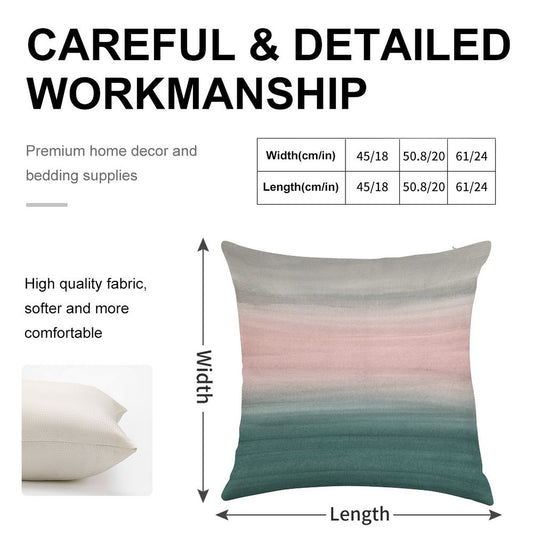 Touching Teal Blush Gray Watercolor Abstract #1 #painting #decor #art Linen Throw Pillow Cover